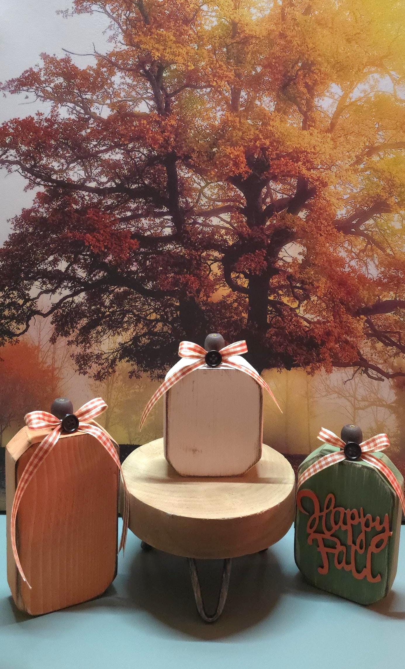 Wood pumpkins, fall decor, table decor, thanksgiving decor, wood shelf sitter, Handmade rustic wooden pumpkin set, wood pumpkins - Thumbnail 5