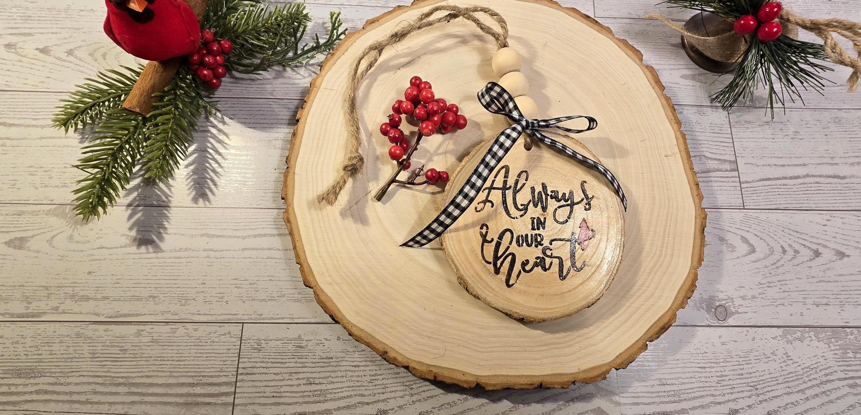 Natural Wood Slice Christmas Ornament, Hand Painted-Christmas Tree Ornaments, Rustic Wood Slice Ornaments, I am always with you saying - Thumbnail 7