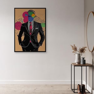 Modern Man Cave Wall Art, Abstract Suit Poster, Bold Masculine Decor, Framed Contemporary Art Print, Stylish Bachelor Room Artwork