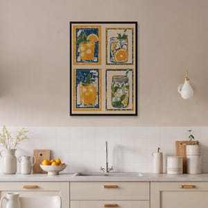 Framed Kitchen Drink Poster, Citrus Cocktail Print Set, Colorful Beverage Wall Art, Fresh Juice Decor for Bar or Home, Summer Gift
