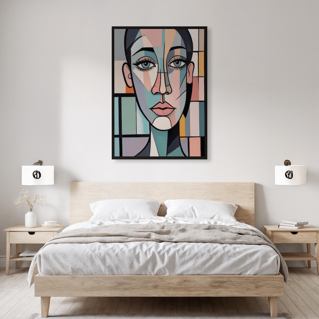 Cubist Face Poster, Modern Abstract Wall Art, Colorful Woman Portrait ...