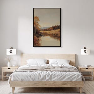 Autumn Landscape Wall Art, Rustic Fall Nature Poster, Framed Countryside River Print for Vintage Home, Bedroom or Cozy Living Room Decor