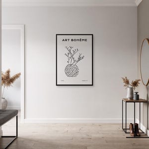 Art Bohème Line Art Print, Framed or Rolled Minimal Vase Poster, Modern Black White Drawing, Elegant Bedroom or Gallery Wall Decor