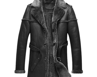 RAF Bomber Shearling Leather Coat: Faux Fur Lined Winter Jacket