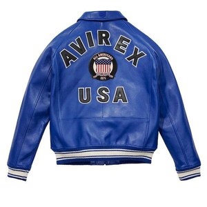 Men&#39;s Avirex Lambskin Leather Bomber Jacket: Blue American Flight Style