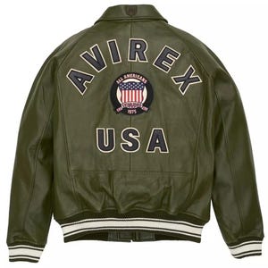 Men’s Avirex Olive Green Bomber Jacket – Real Lambskin Leather American Flight Icon Style Jacket