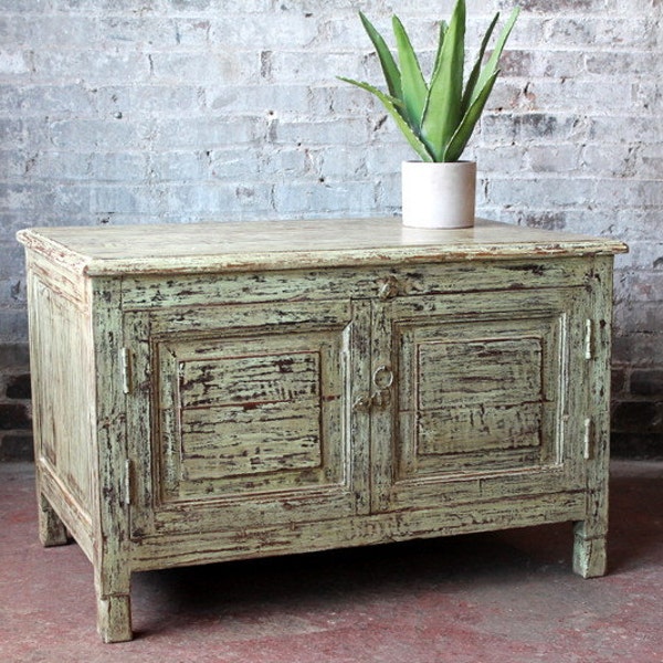 Vintage ácido lavado bajo mueble Media soporte Mesita mesa muebles indios angustiados verde Industrial playa