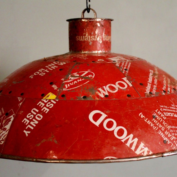 Red Industrial Upcycled Vintage Can Pendant Light Fixture