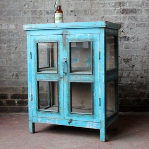 Vintage Indian Turquoise Green Reclaimed Storage Bar Cabinet Kitchen Cabinet Bathroom Cabinet