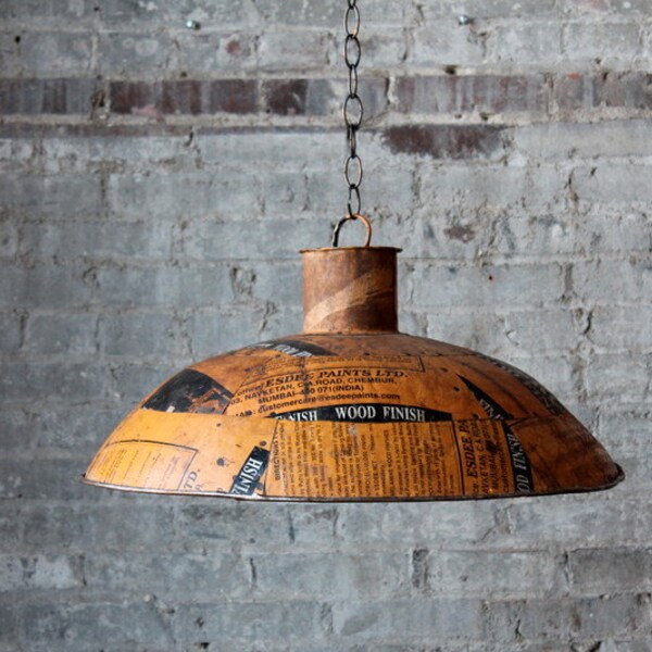 Mustard Industrial Can Hanging Reclaimed Metal Light Fixture Lamp Shade Pendant