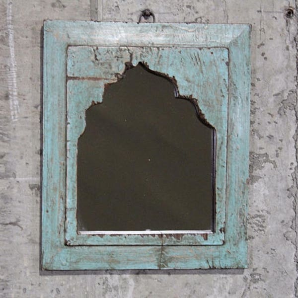 Moroccan Mirror Vintage Wood Frame Wall Art Acid Washed Turquoise Wall Mirror Moroccan Decor Turkish