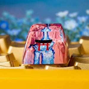 Sakura Torii Artisan Tastenkappe, Kirschblüten-Tastaturdekor, pinke mechanische Tastenkappe, Geschenk für Gamer, Schreibtischaccessoire