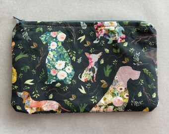 Patchwork Dogs Quilted Zipper Pouch: Cotton Fabric, Handmade