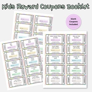 Kids Reward Coupons, printable Coupon Templates, Good Behaviour Rewards for Kids