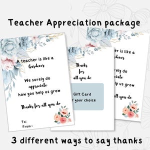 Printable teacher appreciation package, end of year thank you card and gift card holder - Flower theme