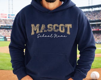 Custom Mascot Name Sweatshirt, Personalized School Name Hoodie; Custom School Spirit Hoodie