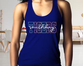 Custom School Mascot Racerback, School Logo Tank Top, Team Mascot Racerback Custom Name Gifts For Back To School, Custom Sports Racerback