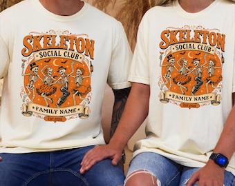 Skeleton Social Club Shirt, Personalized Family Halloween Shirt, Matching Family Skeleton Tee, Custom Family Name Shirt, Halloween Party Tee
