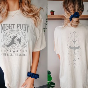 The image is a collage of two photos featuring a woman wearing a white t-shirt with a graphic design and text. The woman is posing in front of a shelf with plants, and the t-shirt has a graphic design and text on it.