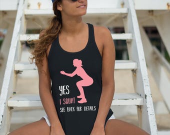 Funny Squat Shirt for Women, Yes I Squat See Back for Details Shirt, Gym Humor Tee, Fitness Workout Shirt, Crossfit Gift, Funny Exercise Tee