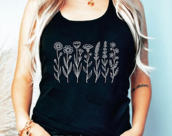 Wildflower Tank Top, Botanical Racerback, Flower Tank Top, Floral Cottagecore Racerback, Nature Tank Top, Wildflower Racerback