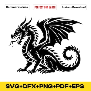 Dragon Design SVG PNG | vector graphic cut file laser, Intricate Dragon Clipart, Mythical Beast Digital Designs, Tattoo Art, commercial use