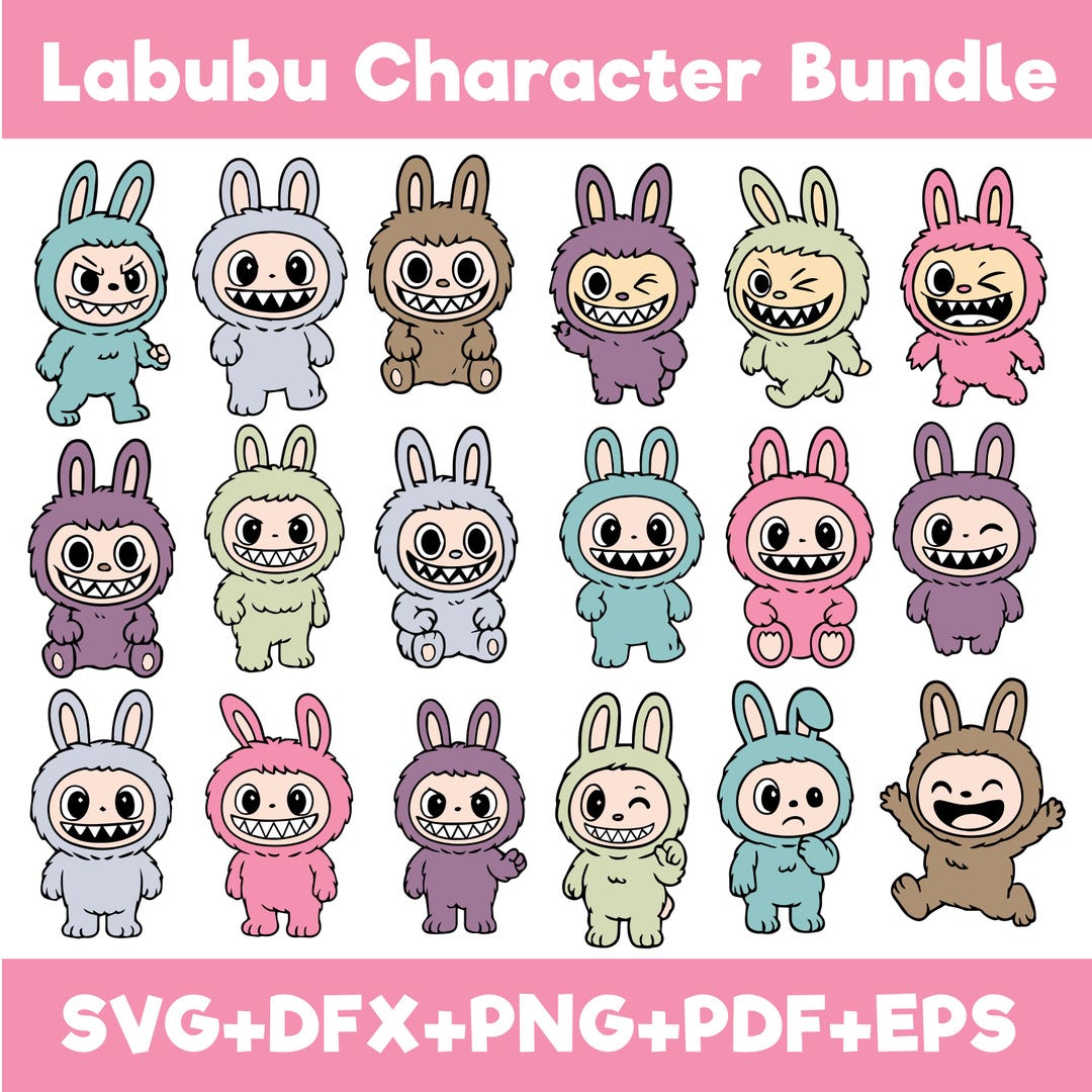 Labubu Monster Clipart: Kawaii Character SVG PNG Bundle (digital ...