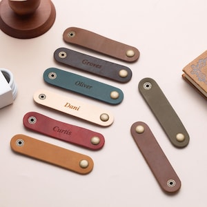 Custom Faux Leather Cable Holder, Personalized Faux Leather Cable Holder, Headphone Cable Storage, Back to School Gift, Wedding Gift