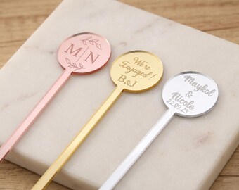 Personalized Acrylic Stir Sticks, Custom Wedding Drink Stirrers, Mirror Gold Cocktail Swizzle Sticks, Bachelorette Party Decor, Engagement