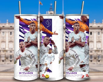Kylian Mbappé Tumbler Wrap PNG | Madrid Soccer Star 20oz Skinny Tumbler Design | Football Fan Gift | Digital Download for Sports Fans