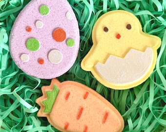 Easter Bath Bombs with Toy | Egg, Chick, Carrot Shapes | Kids Basket Filler