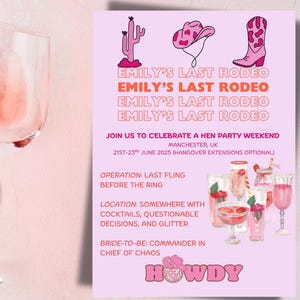 Pink Rodeo Bachelorette Party Invitation Template Editable Digital Invite Western Cowgirl Hen Party Yeehaw Bash Printable PDF