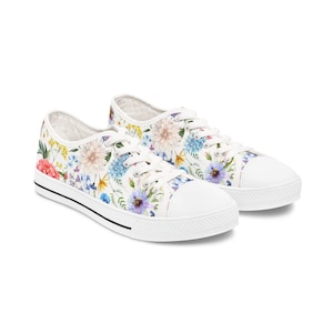 Floral Women&#39;s Low Top Sneakers, Casual Canvas Shoes, Spring Fashion, Floral Print