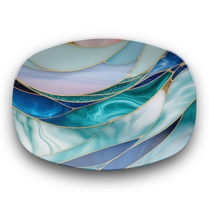 Ocean Waves Stained Glass Serving Platter – Coastal Decor, Unbreakable, USA-Made