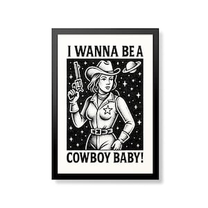 Ich will ein Cowboy sein, Baby! – Musikinspirierter Posterdruck | Rock and Roll Dekor | Linoldruck Geschenk |
