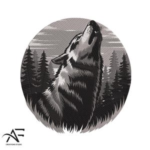 Howling Wolf Embroidery Design: Wild Animal Silhouette (Digital Download
