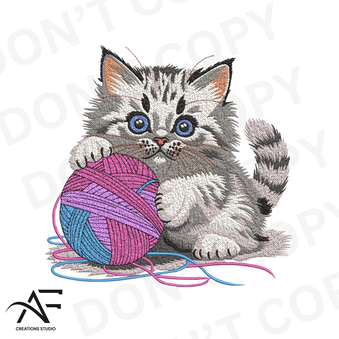 Cute Cat Machine Embroidery Design, Kitten Animal Embroidery File, Cat ...