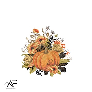 Floral Pumpkin Embroidery Design – Fall Autumn Harvest Machine Embroidery File, Thanksgiving Embroidery Pattern, Instant Download