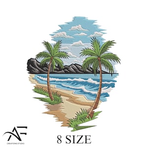 Beach Palm Tree Embroidery Design: Tropical Summer Machine Embroidery (Digital Download)