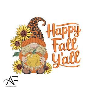 Fall Gnome Embroidery Design – Autumn Machine Embroidery File – Cute Gnome Pattern – Harvest Gnome Design – Instant Download