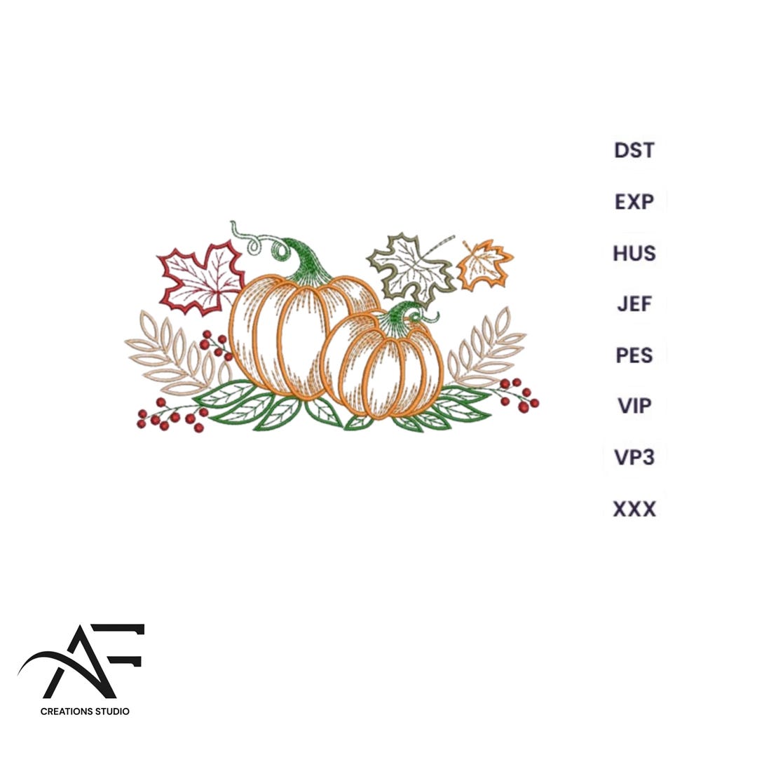 Autumn Pumpkin Embroidery Design Digital Harvest Design Fall Pattern ...