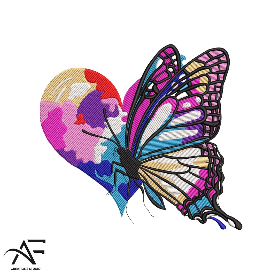 Butterfly Heart Embroidery Design – Romantic Butterfly Machine ...