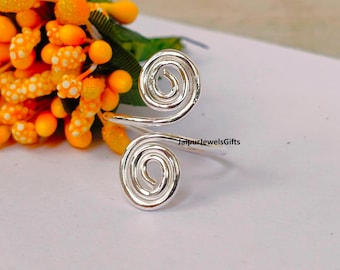 Double Spiral Ring, Spiral Wire Ring, Adjustable Ring, Wire Rings, Wire Wrapped, Wire Jewelry, Silver Spiral Ring, Chunky Silver Ring,Celtic