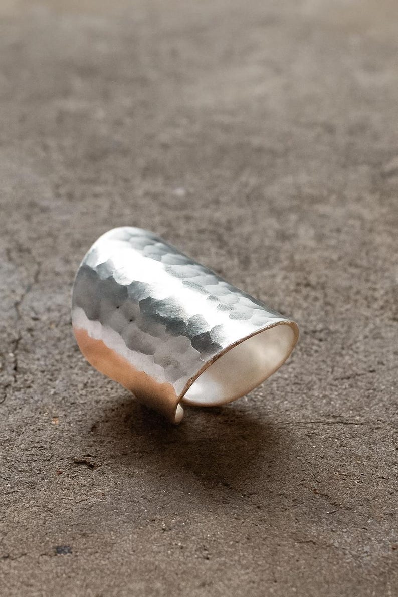 Hammered Sterling Silver Wide Band Ring, Adjustable Boho Thumb Ring - Etsy