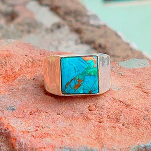 Blue Copper Turquoise Ring, Square Gemstone Ring in 925 Sterling Silver, Handmade Gift for Her, Natural Stone, Silver Ring