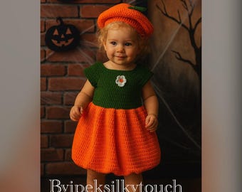 Handgebreid halloween-babykostuum 3-delig, halloween baby, foto prop, handgemaakte halloween babykostuum, halloween cadeau, pompoen babykostuum