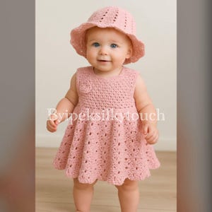Handknitted Baby Dress & Hat Set: Vintage Pink Princess Style