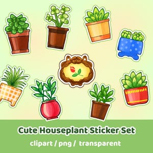 Cute Houseplant Sticker Set | Printable Plant Pot Stickers | Succulent & Potted Plant Clipart