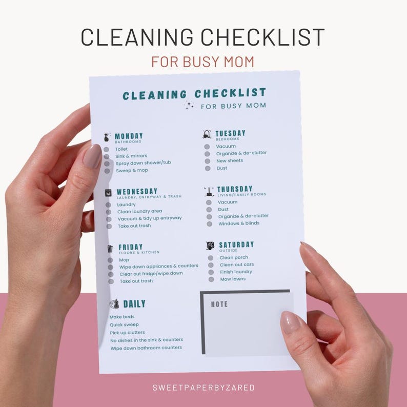 Busy Mom Cleaning Checklist | Daily Weekly Planner (digital Download ...