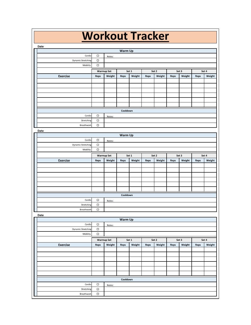 Workout Planner Printable – Digital Workout Tracker & Exercise Log ...